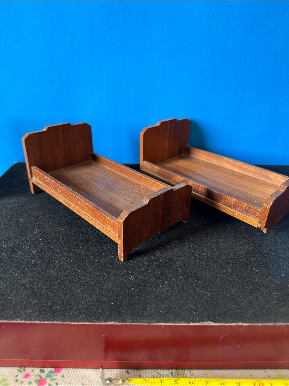vintage StromBecker Playthings dollhouse twin beds-genuine walnut